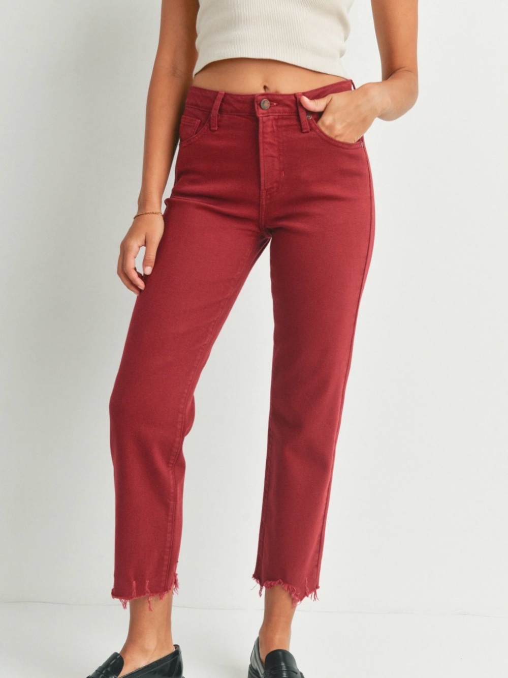 Just Black Denim JBD Straight Red Jeans Raw Hem 31 Petite